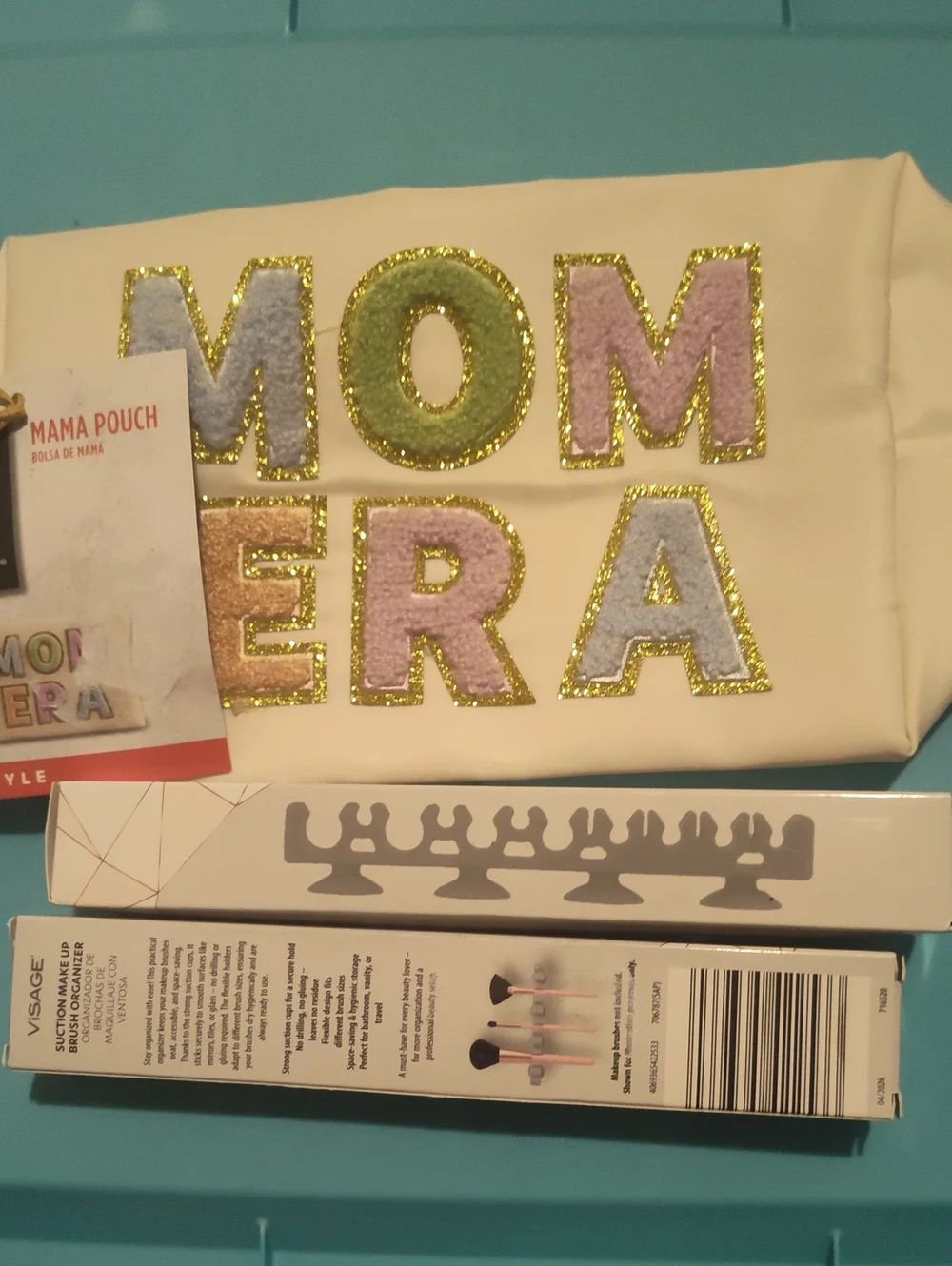 Glitter 'MOM ERA' Makeup Bag - Cream with Multicolor Glitter